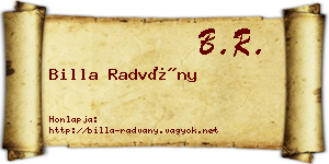 Billa Radvány névjegykártya